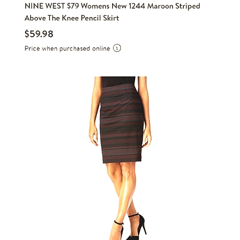 SALE🧚🏽‍♀️✨NINE WEST Above The Knee Pencil Skirt in Maroon Striped Pattern